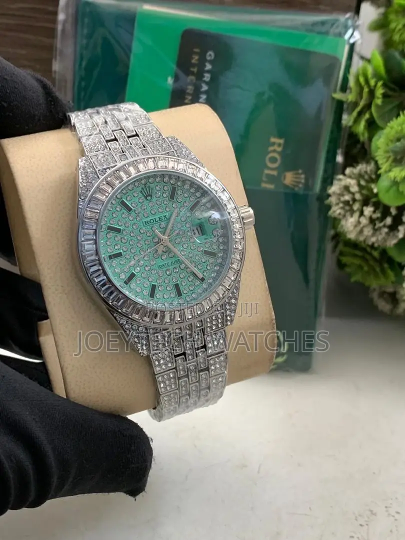 Iced Out Silver Rolex Watch