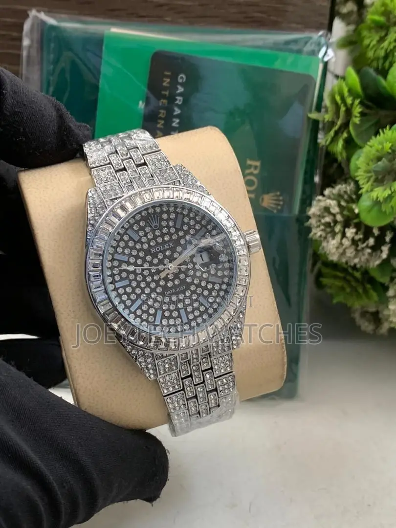 Iced Out Silver Rolex Watch
