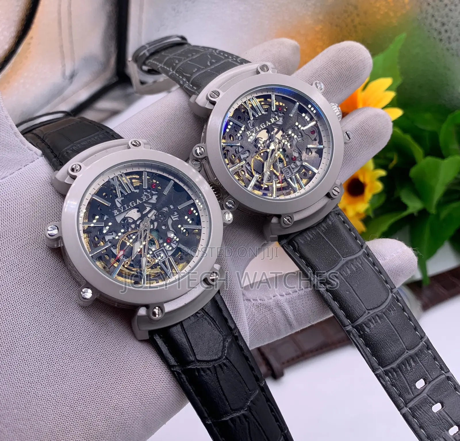Gray Strap Bvlgari Leather Timepiece