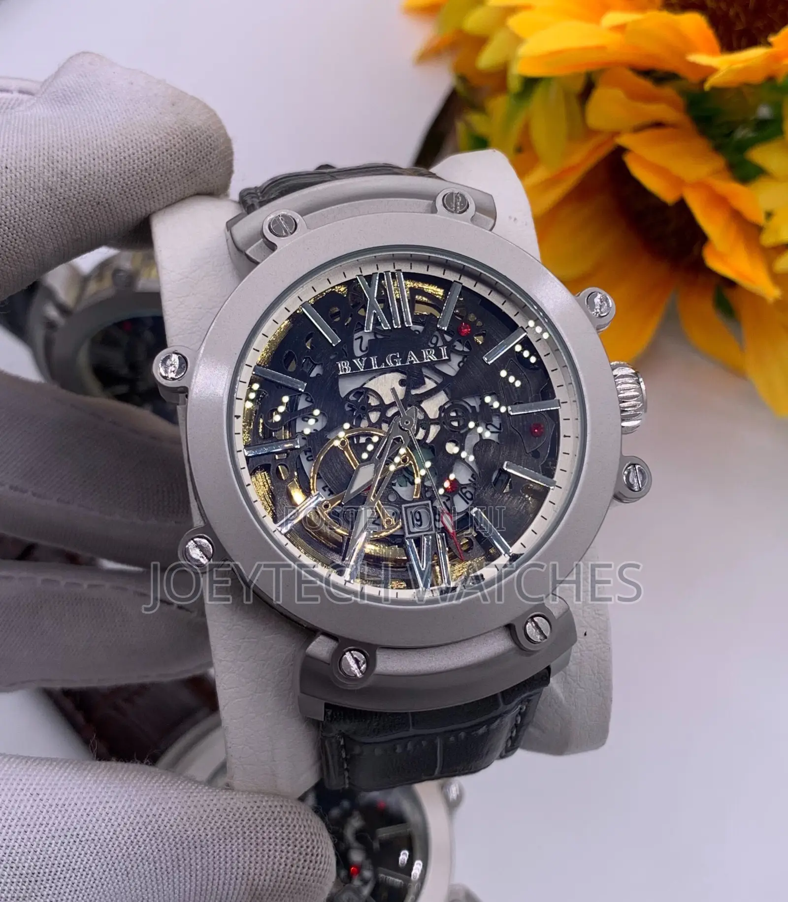 Gray Strap Bvlgari Leather Timepiece