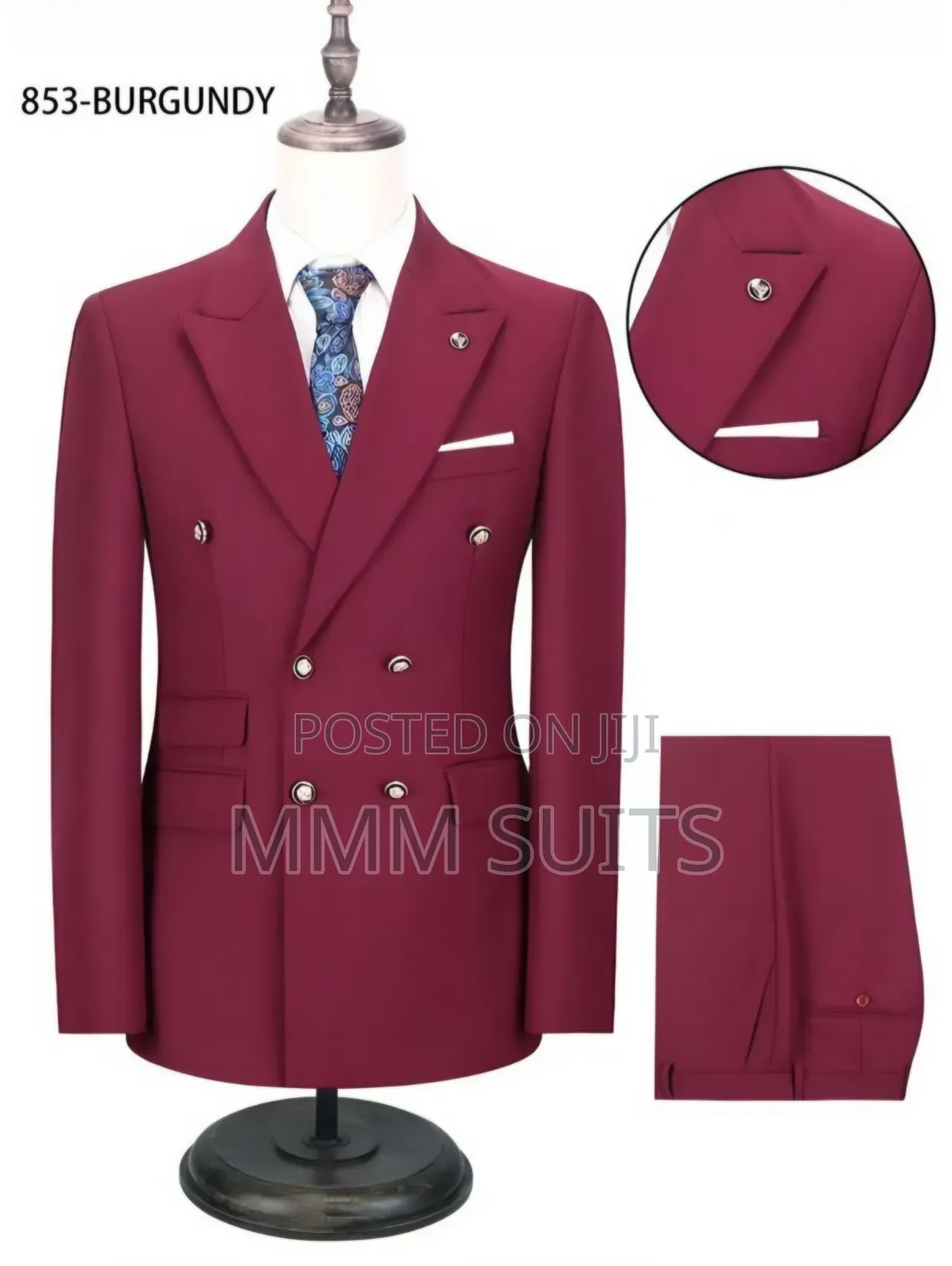 Quality 2-Piece Double-Breasted Men's Suit From Turkey in Burgundy