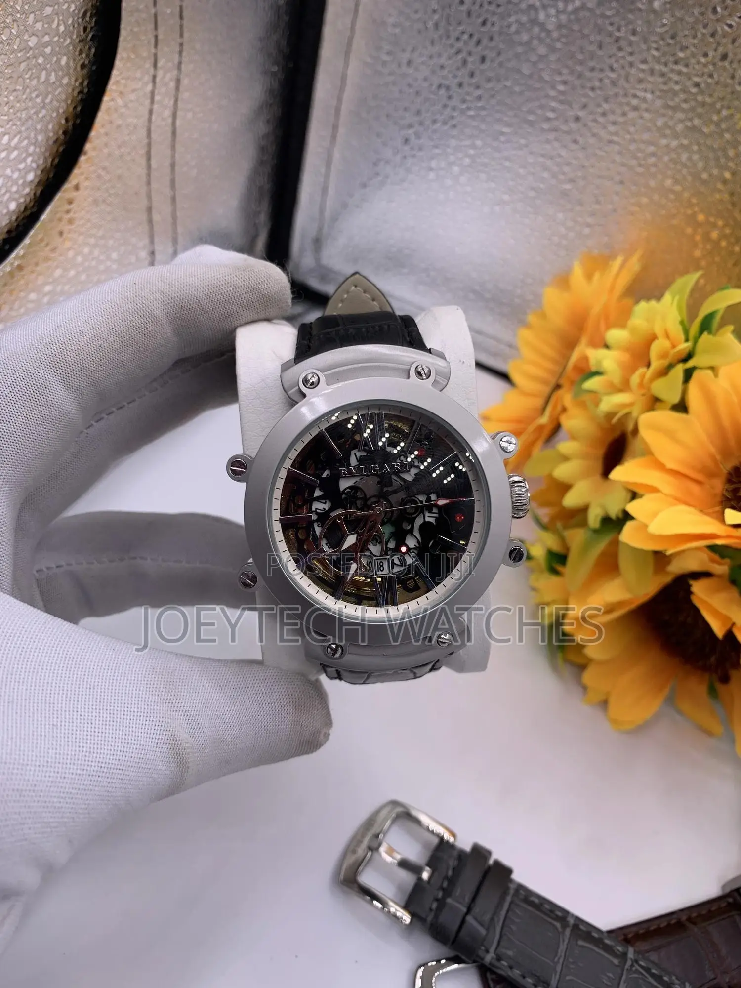 Gray Strap Bvlgari Leather Timepiece