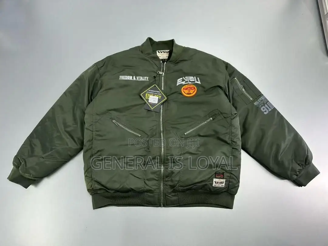 Green Winter Jacket Evisu Kamon Ma-1 Bomber Jacket In Green