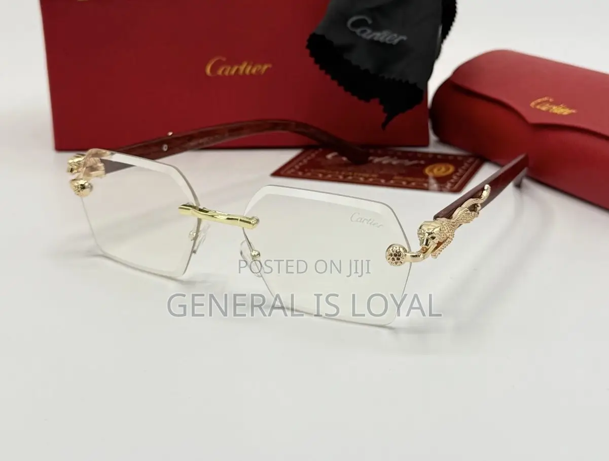 Plain Cartier Rimless Glasses With Wooden Temples And A Gold-tone Pan