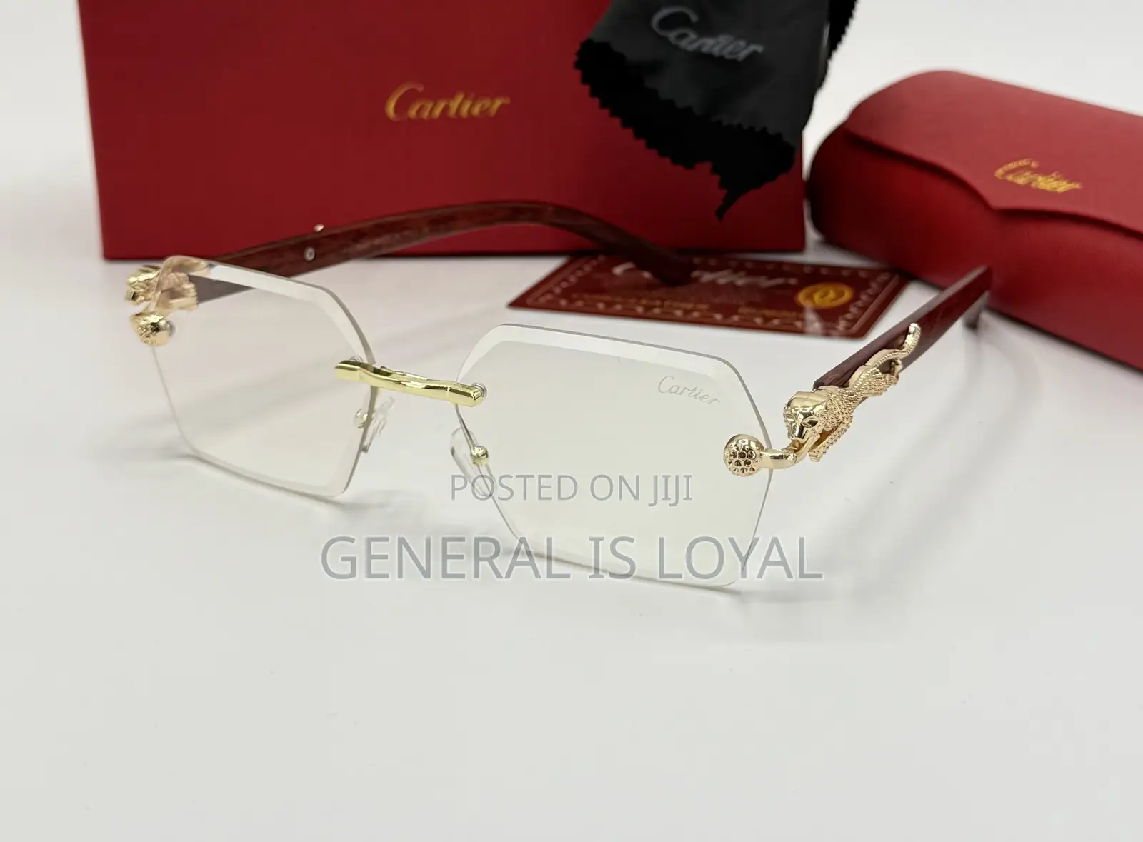 Plain Cartier Rimless Glasses With Wooden Temples And A Gold-tone Pan