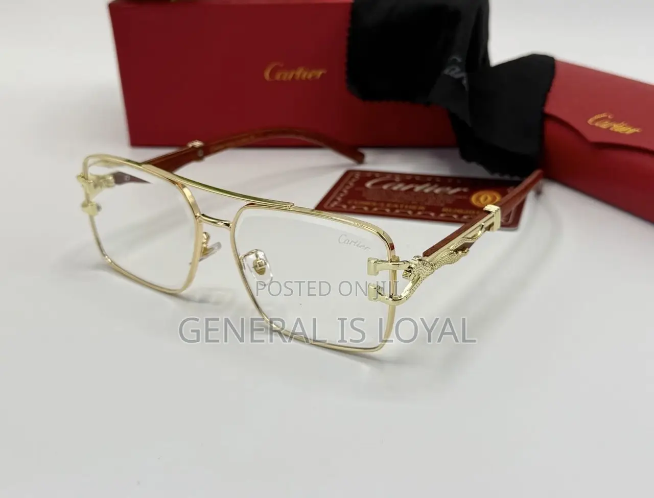 Cartier Gold-tone Square Optical Glasses With Clip On Glasss