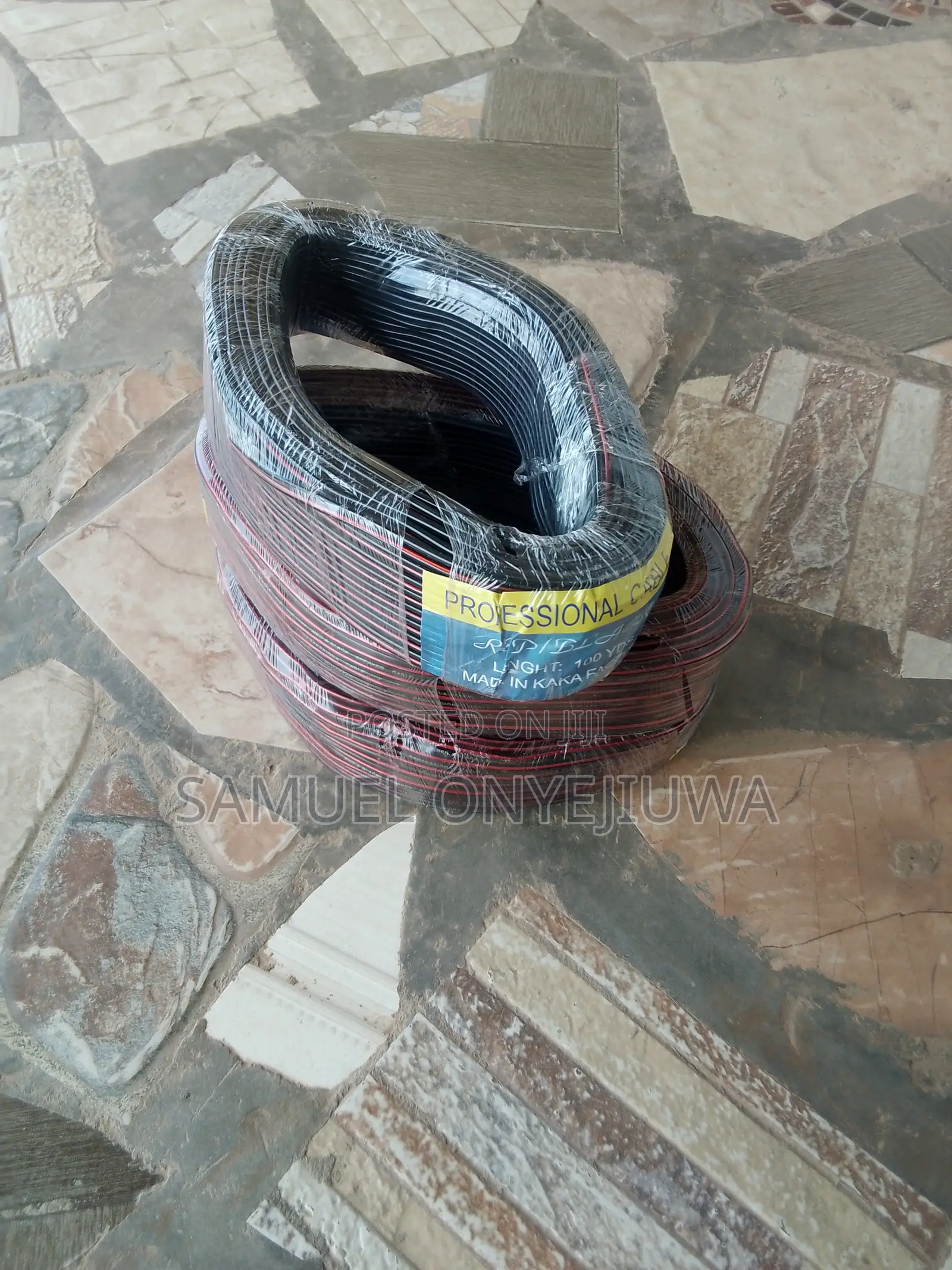 Transparent Red and Black Speaker Cable