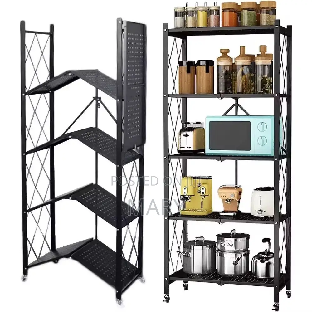 5 Tier Foldable Metallic Kitchen Rack