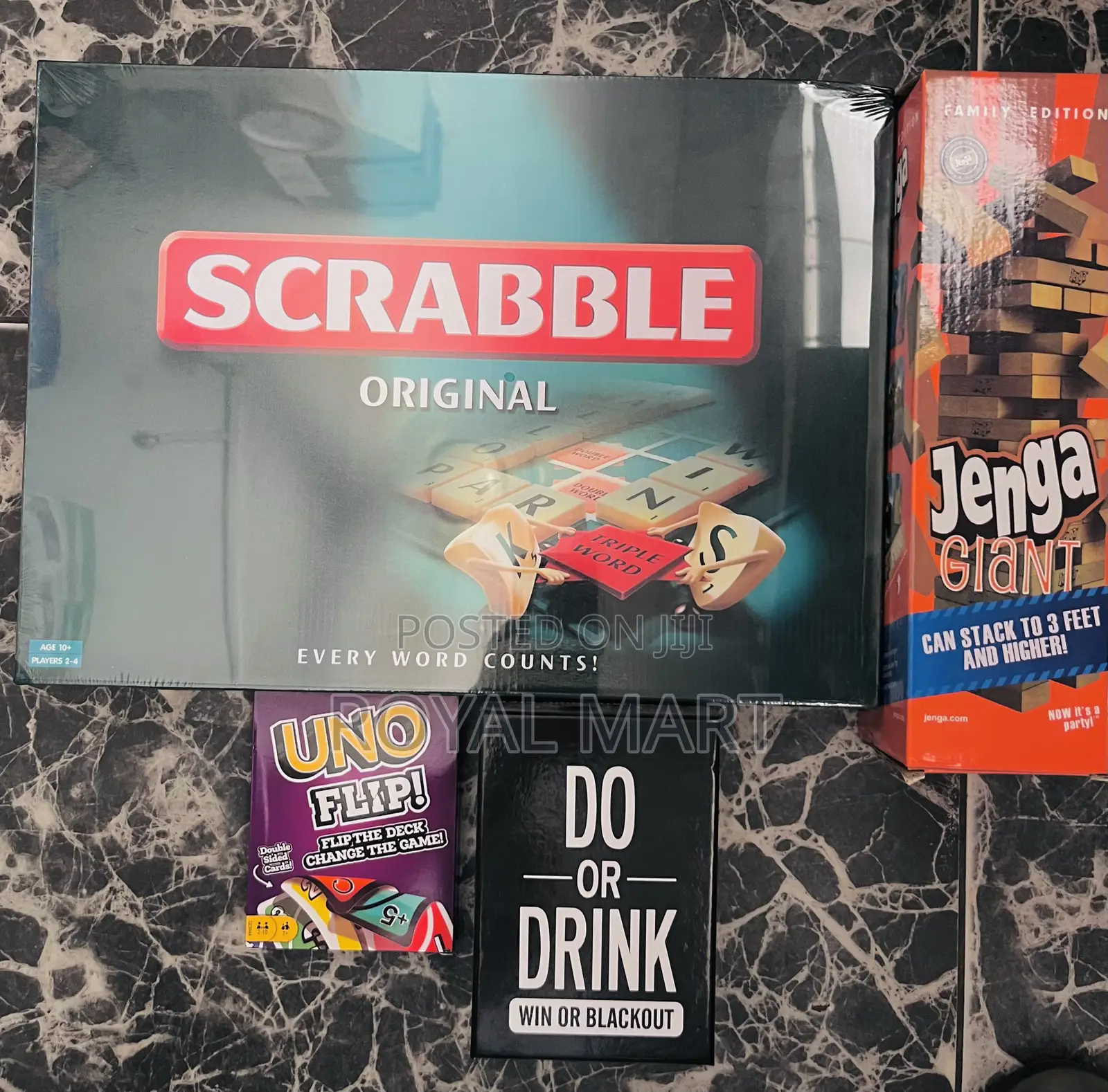Jenga + Uno + Scrabble + Do or Drink Game