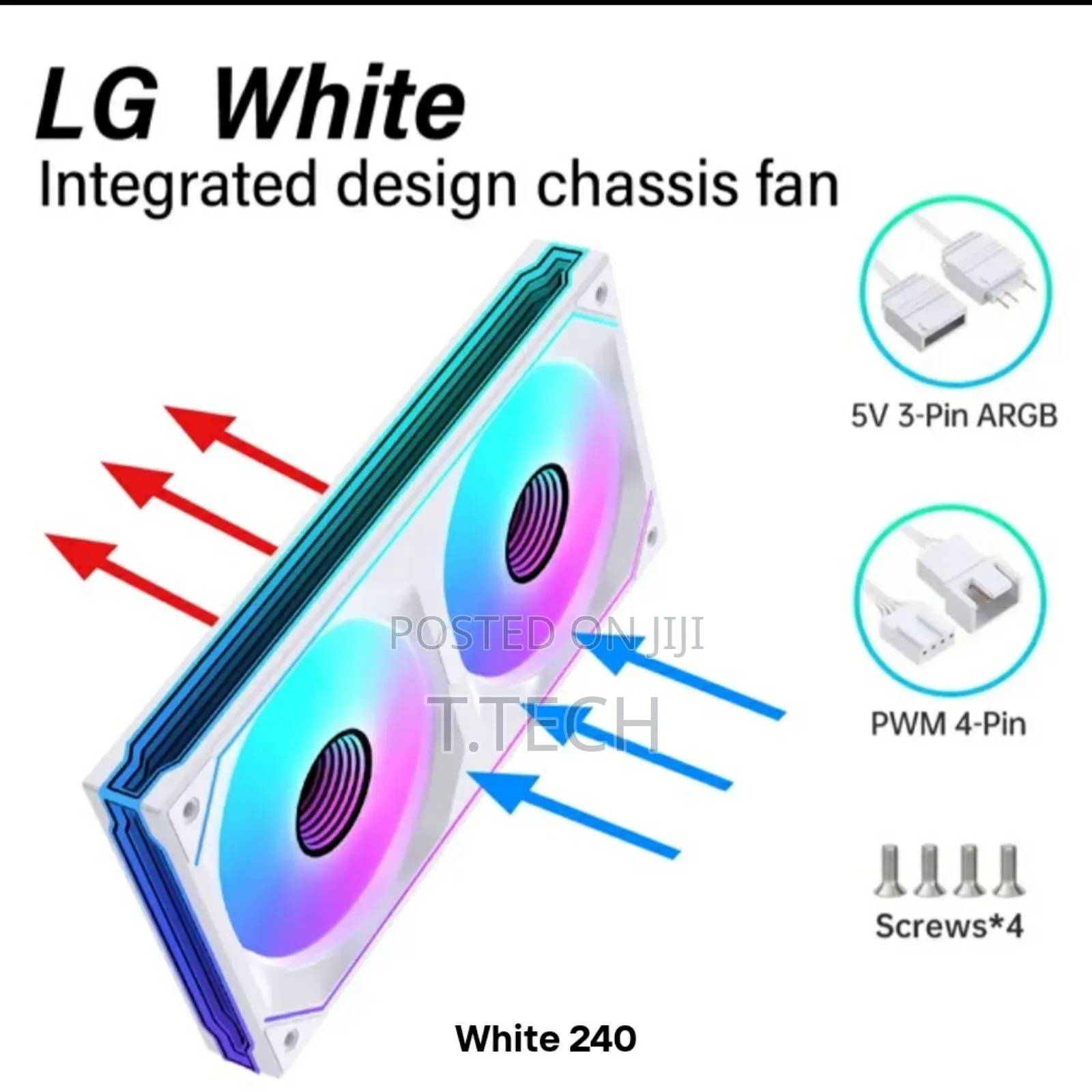 240mm Argb Mirror Case Fan. Black and White