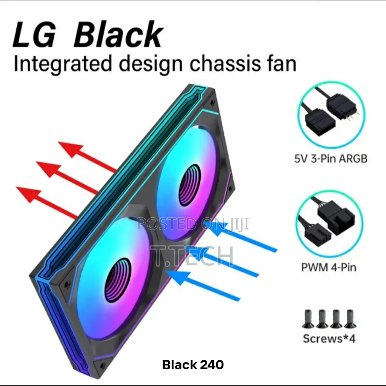 240mm Argb Mirror Case Fan. Black and White