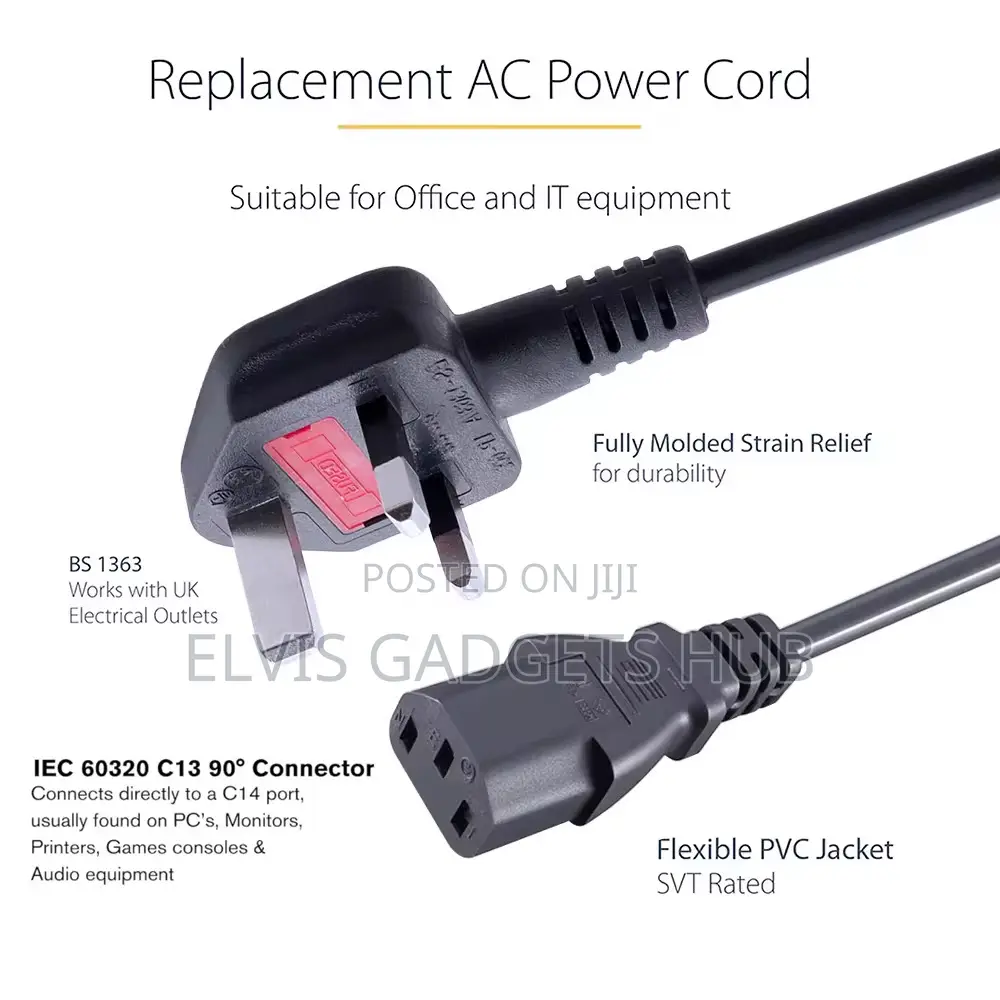 3-Pin Universal Power Cord With Fuse