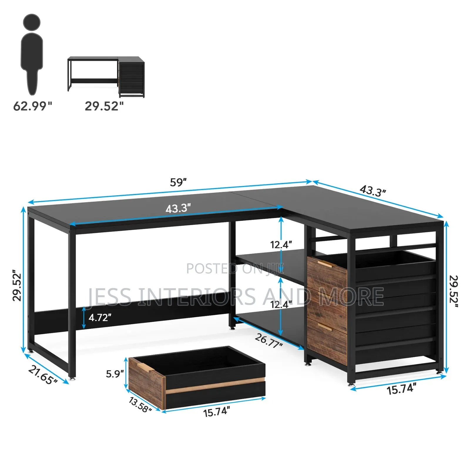 Computer Deskwith Drawers and Storage Shelves (L- Shaped)