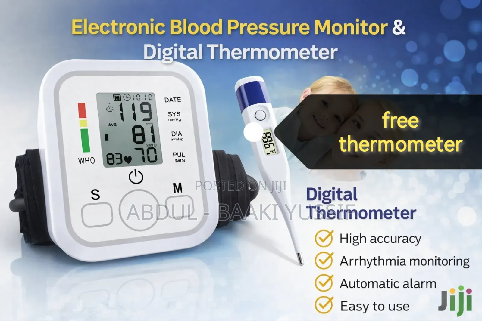 Electronic Blood Pressure Monitor and Free Thermometer