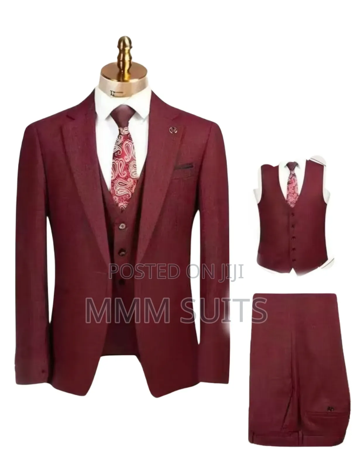 Quality 3-Piece Turkish Men's With Tiny Stripes in Wine Colour