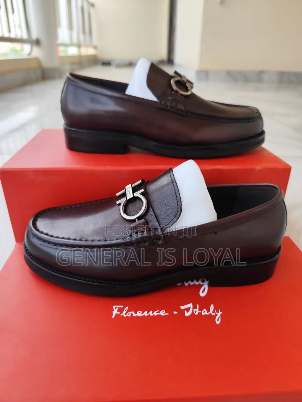 Salvatore Ferragamo Men's Gancini Buckle Coffee Leather Men’S Loafers
