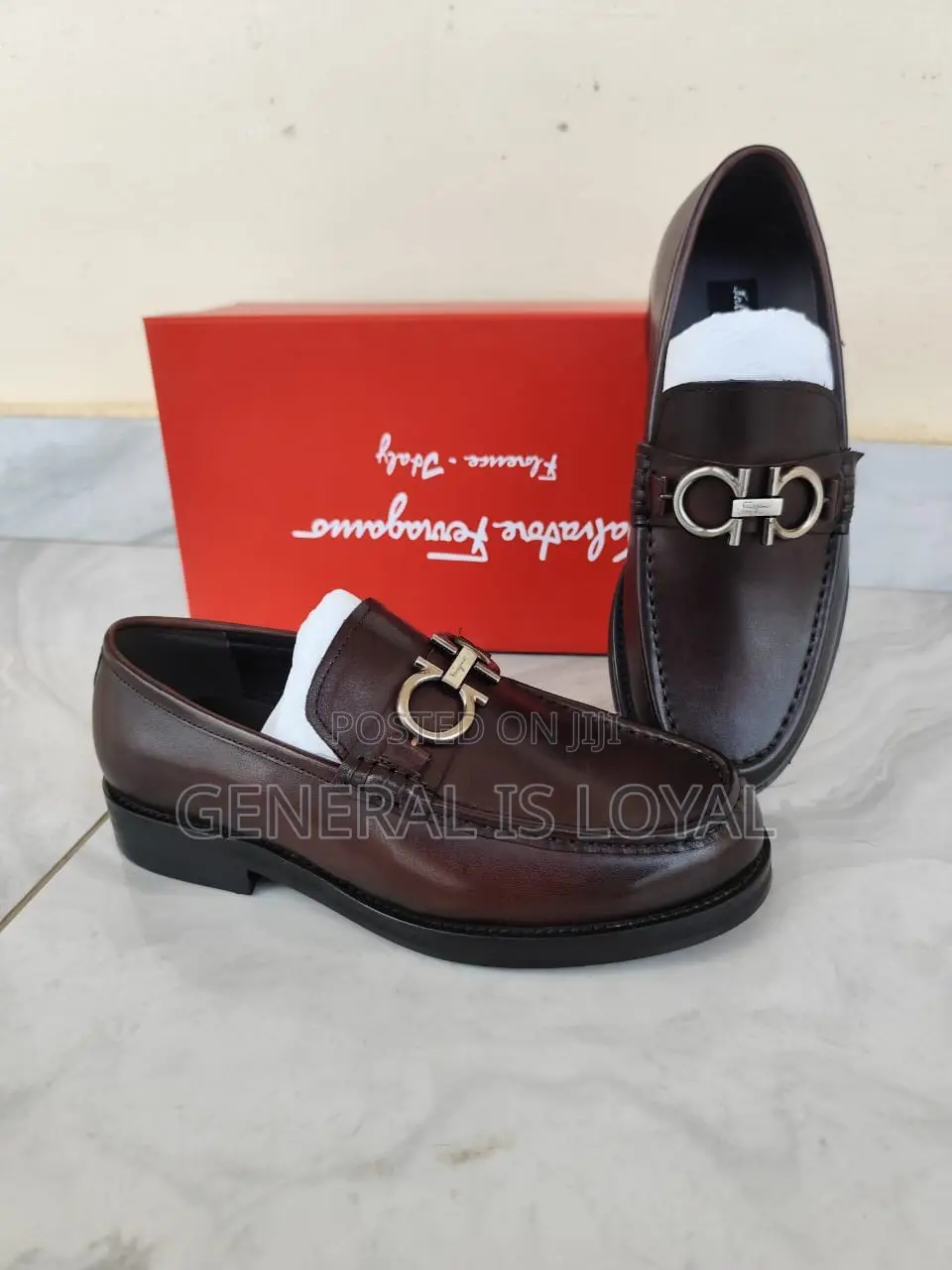 Salvatore Ferragamo Men's Gancini Buckle Coffee Leather Men’S Loafers