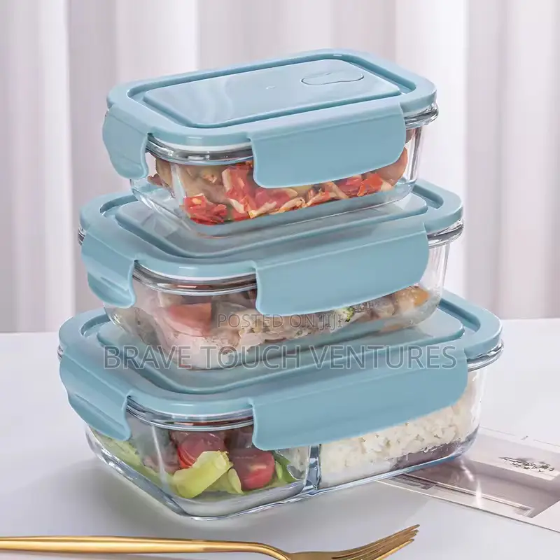 3 Piece Borosilicate Glass Lunch Box Microwave-Safe