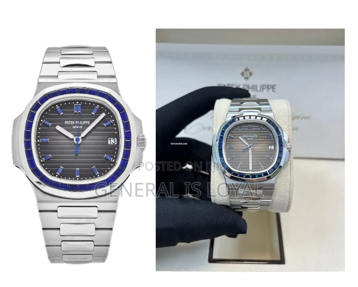 Patek Philippe Nautilus Silver Watch In Platinum Blue Sapphire