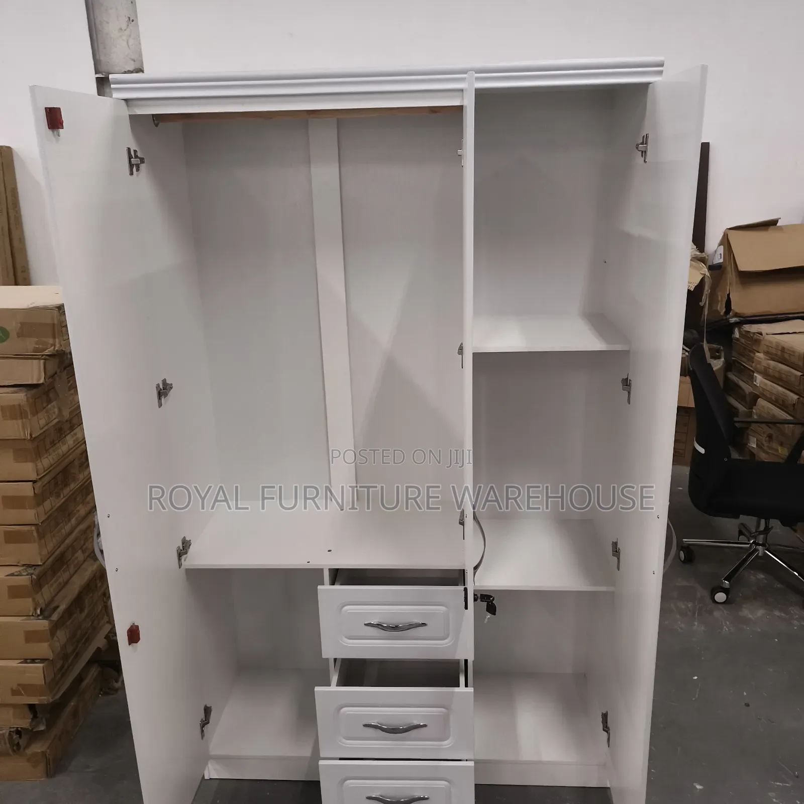 Modern White Three-Door Wardrobe
