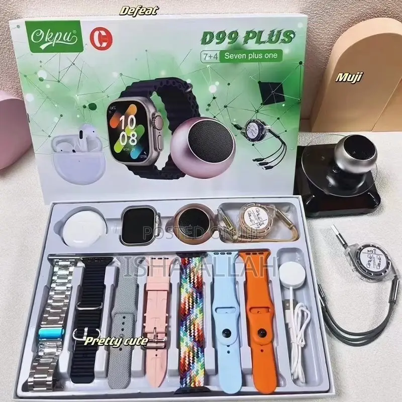 D99 Plus Smart Watch, Speaker, Pods , 7 Straps