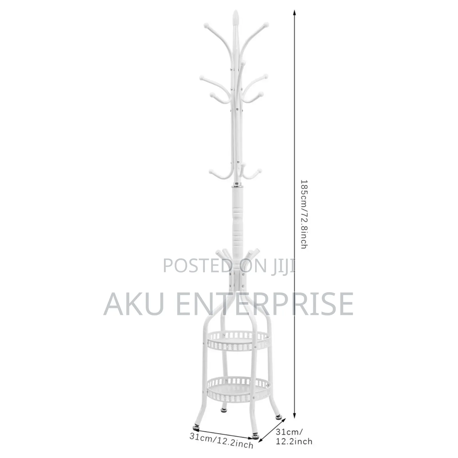 Coat Hanger Stand With Double Layer Basket Freestanding Hat Hall Tree