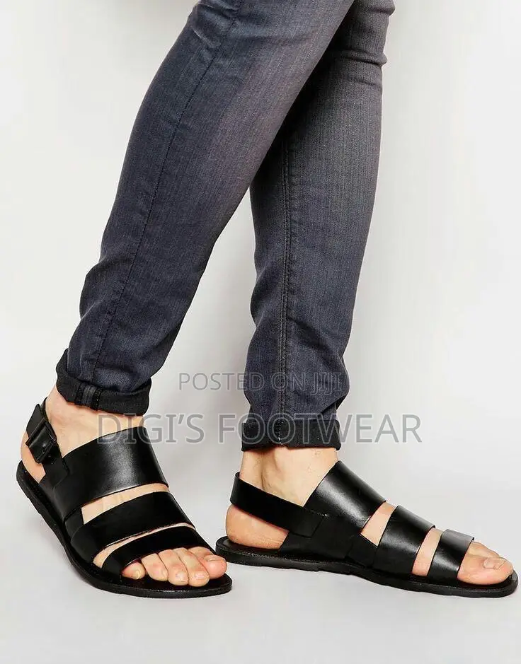 Black Leather Parallel Sandals