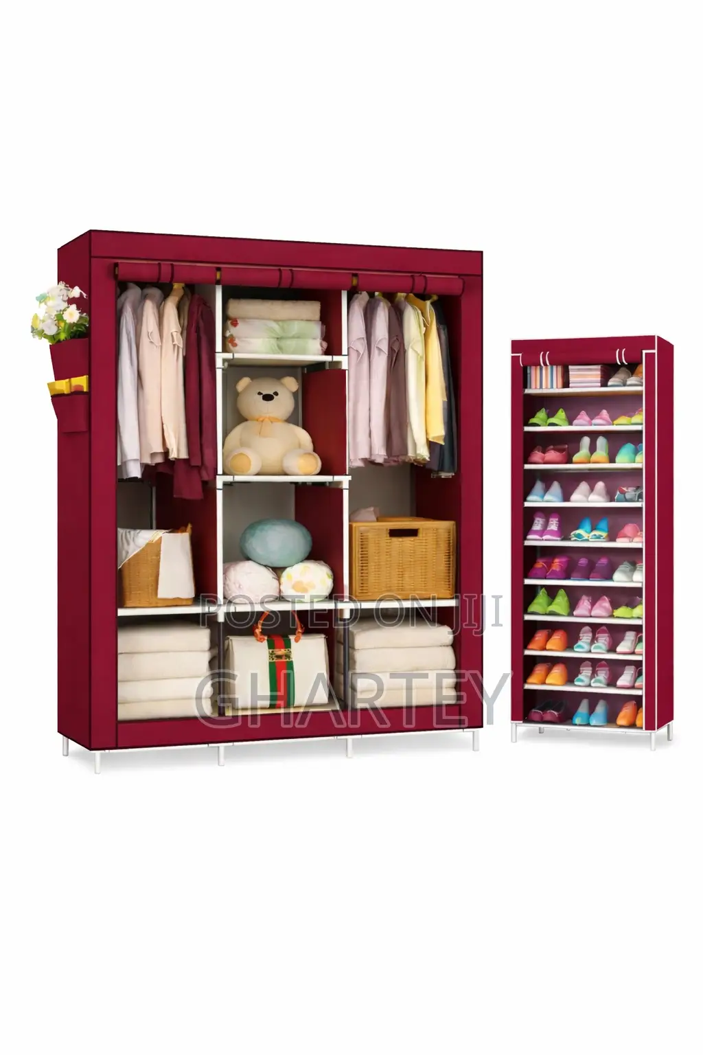 Wine Fabric 3 in 1 Wardrobe 10 Layers Shoe Rack Available as Seen