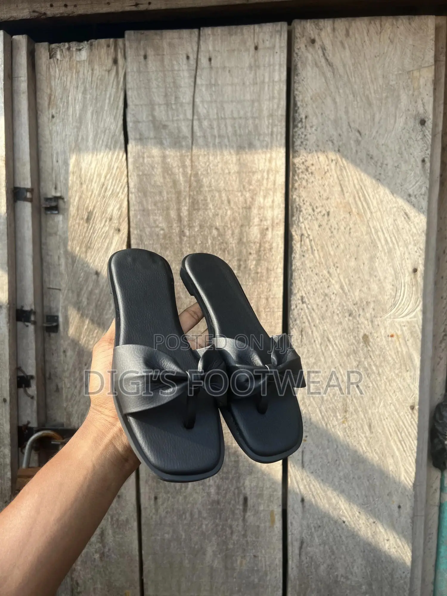 Black Leather Butterfly Ladies Slippers