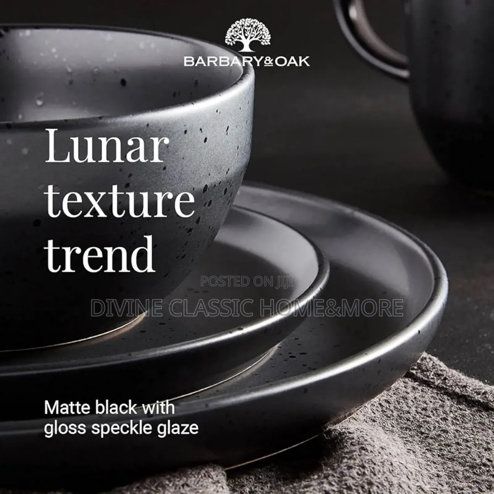 Barbary Oak Luna 16 Piece Dinnerware Set, Stoneware, Matte Black
