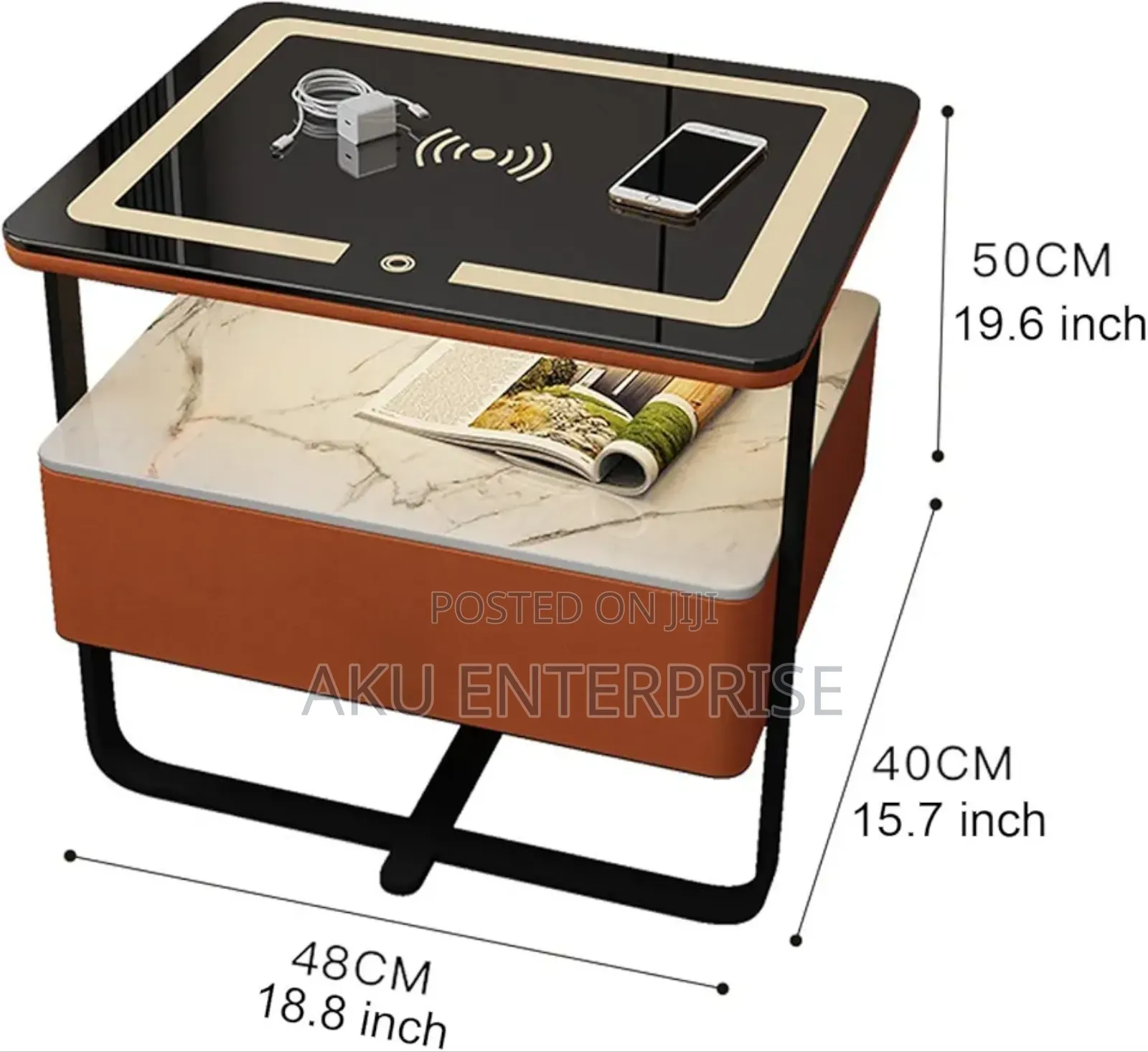Modern Bedside Table With Password, Smart Side Table With Charger