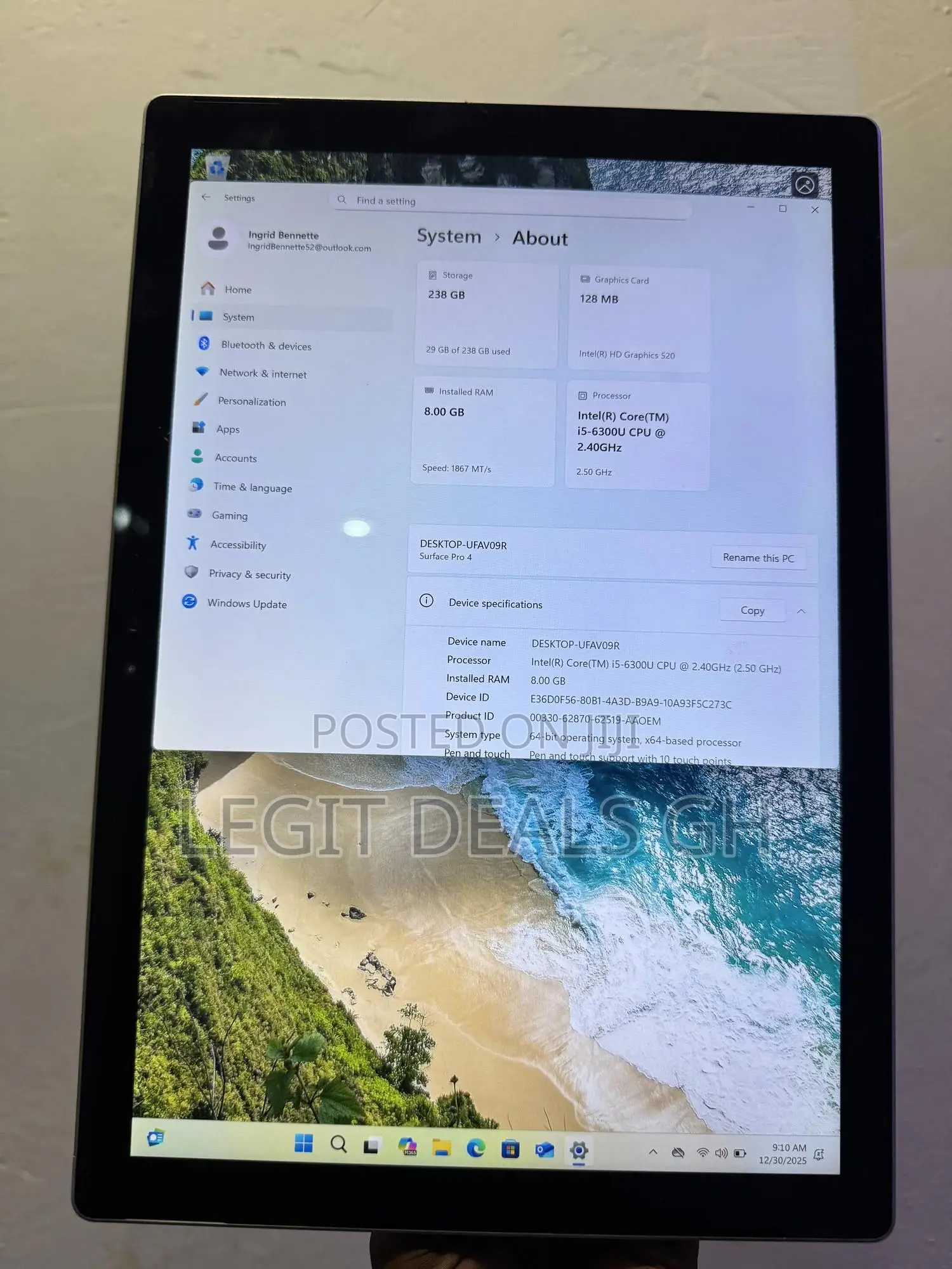 Laptop Microsoft Surface Pro 4 4GB Intel Core I5 SSD 128GB