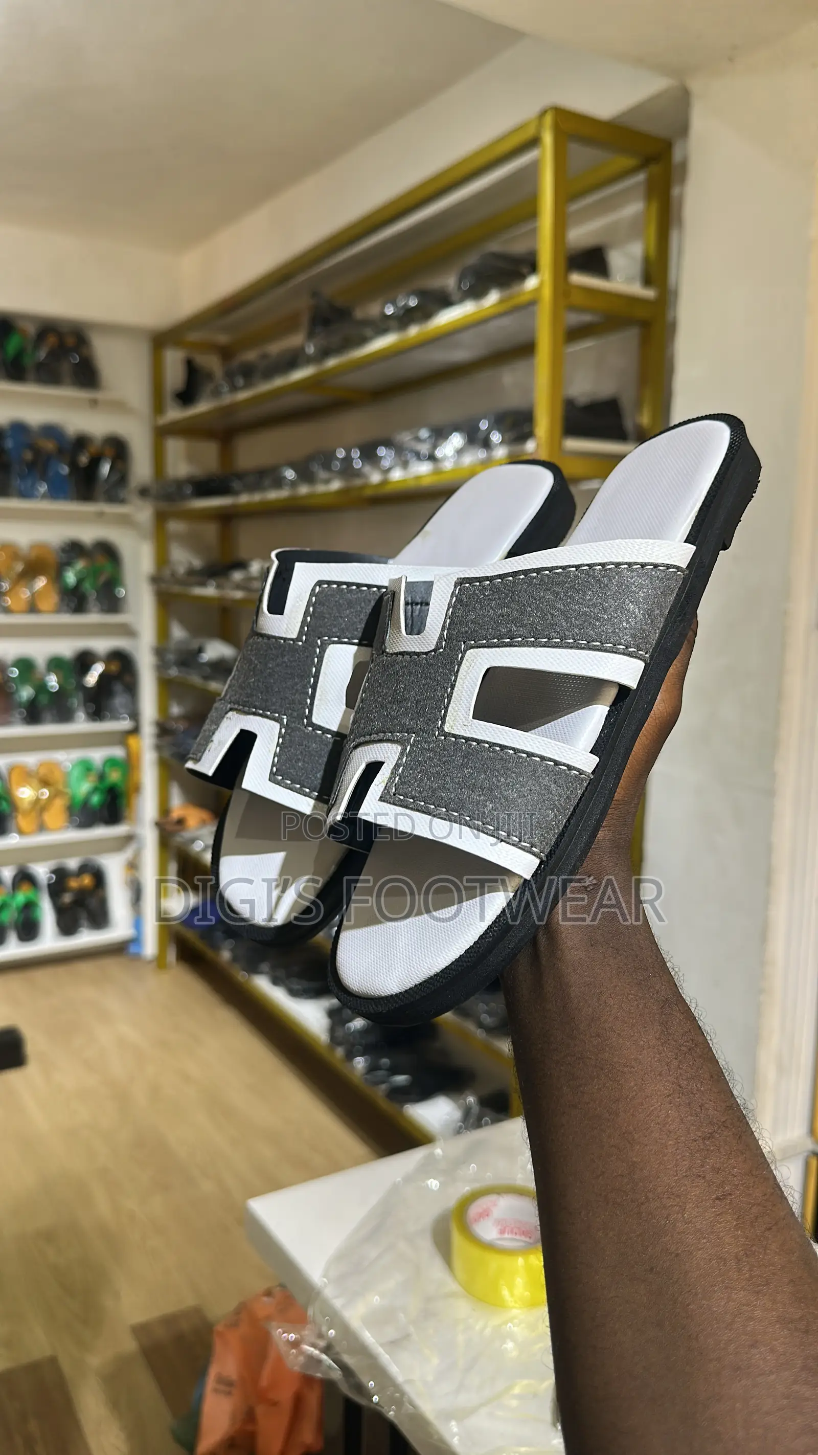 White Layered Hermes Leather Slippers