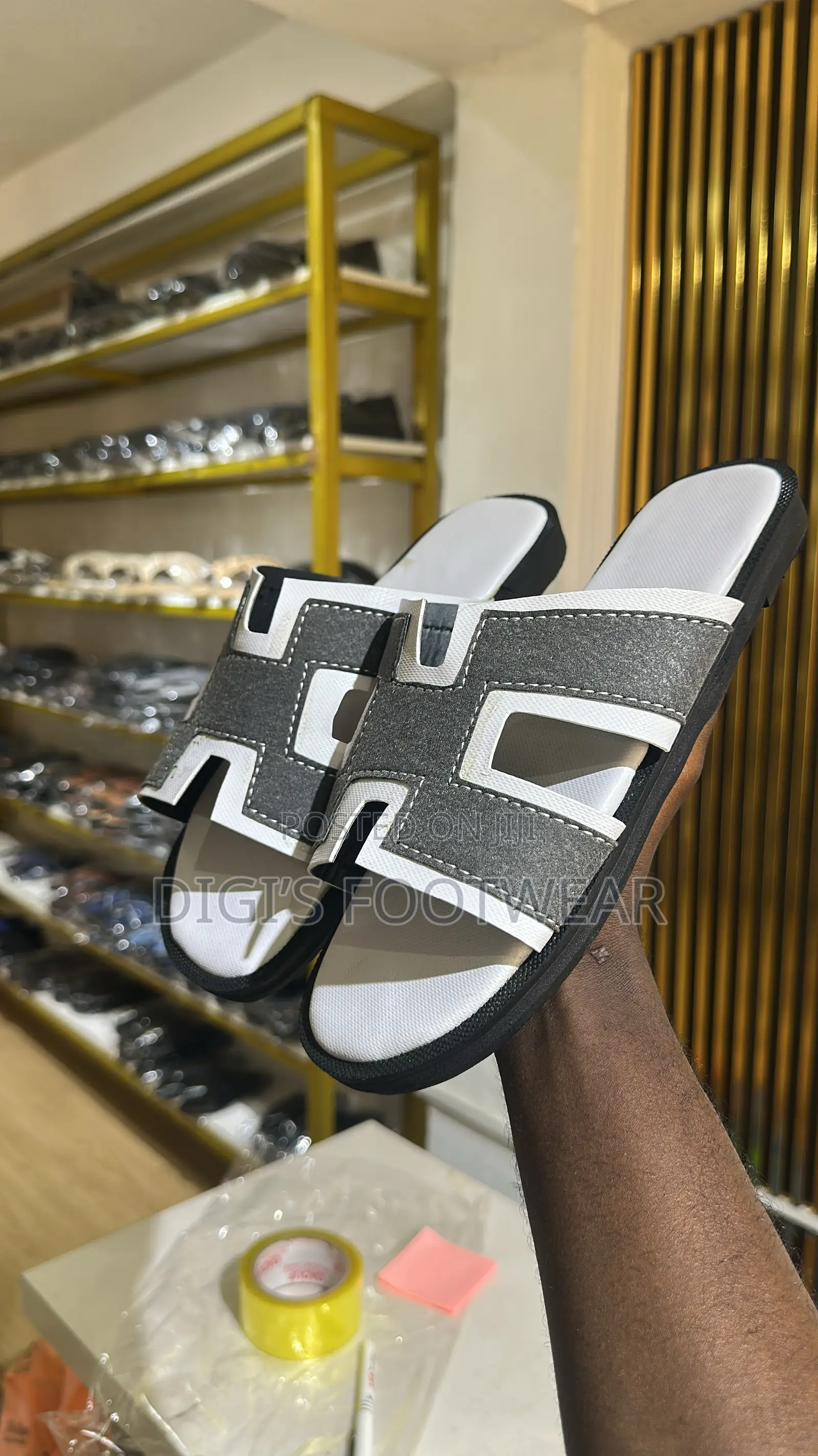 White Layered Hermes Leather Slippers