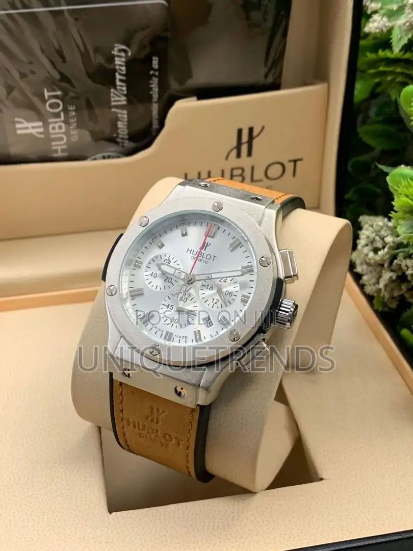 Hublot Style Chronograph Leather Wrist Watch