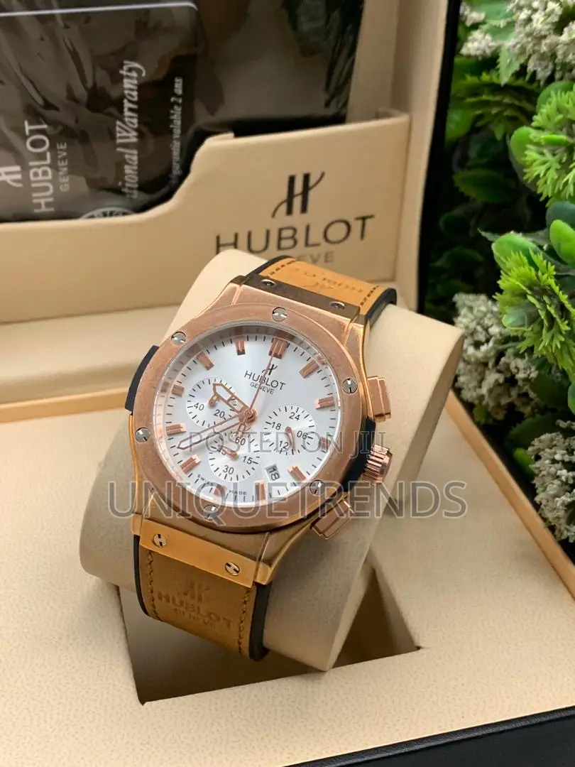 Hublot Style Chronograph Leather Wrist Watch
