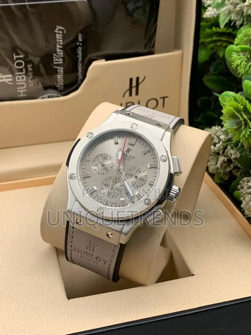 Hublot Style Chronograph Leather Wrist Watch