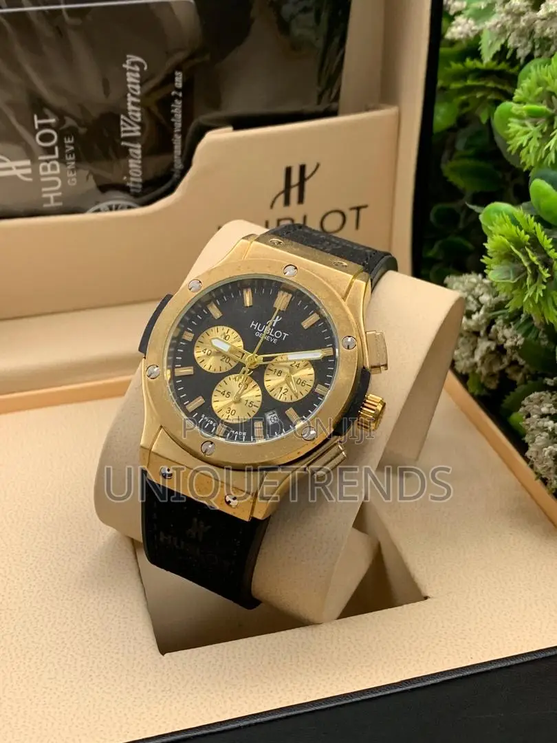 Hublot Style Chronograph Leather Wrist Watch