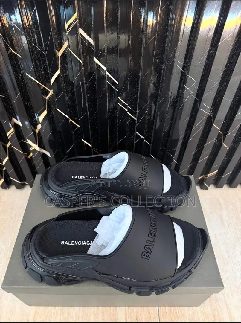 Balenciaga Track Slides in a Black Colorway