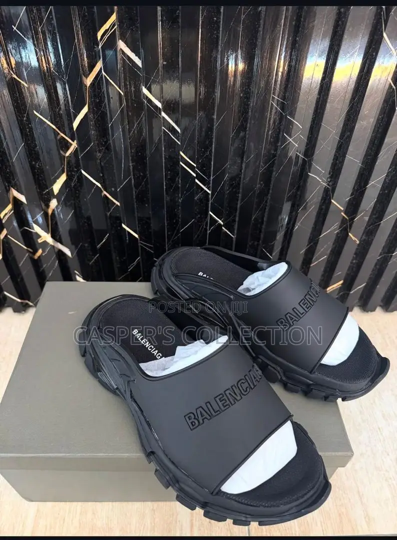 Balenciaga Track Slides in a Black Colorway