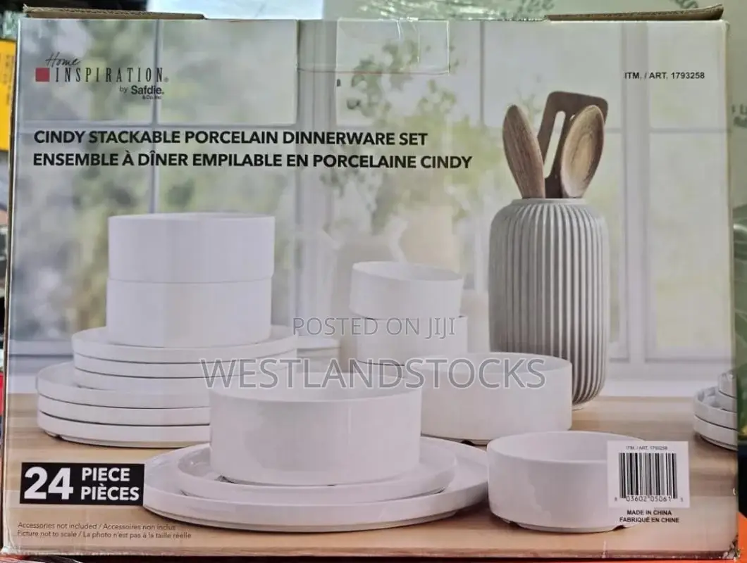 Porcelain Dinnerware Set, a 24-Piece Collection of White Porcelain