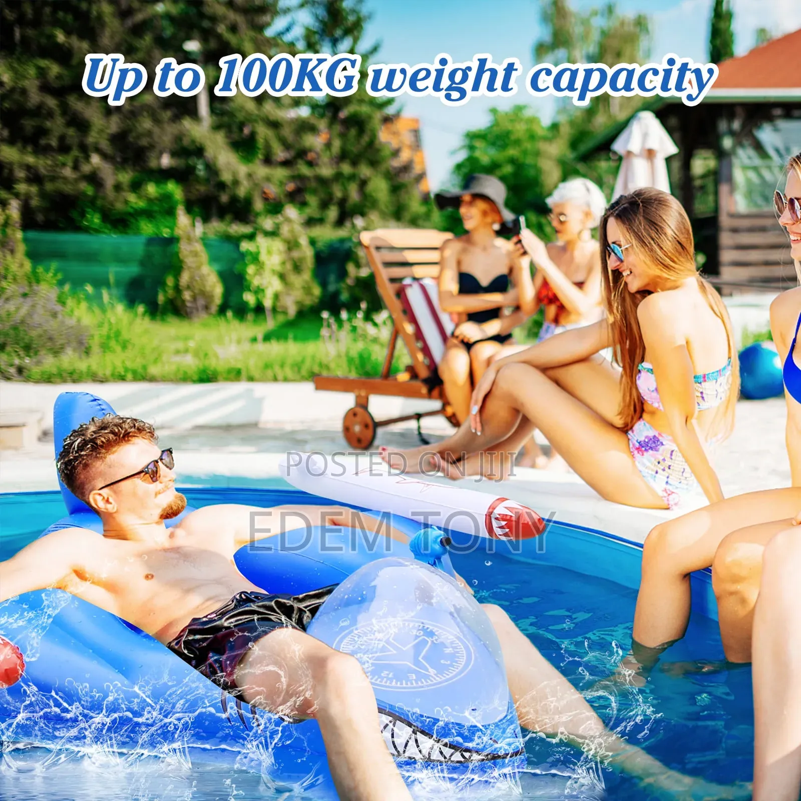 Yeereen Inflatable Shark Pool Float With a Built-in Water Gun