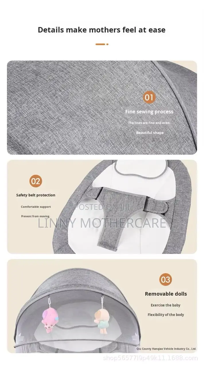 3-in-1 Electric Baby Swing With Remote Bluetooth.