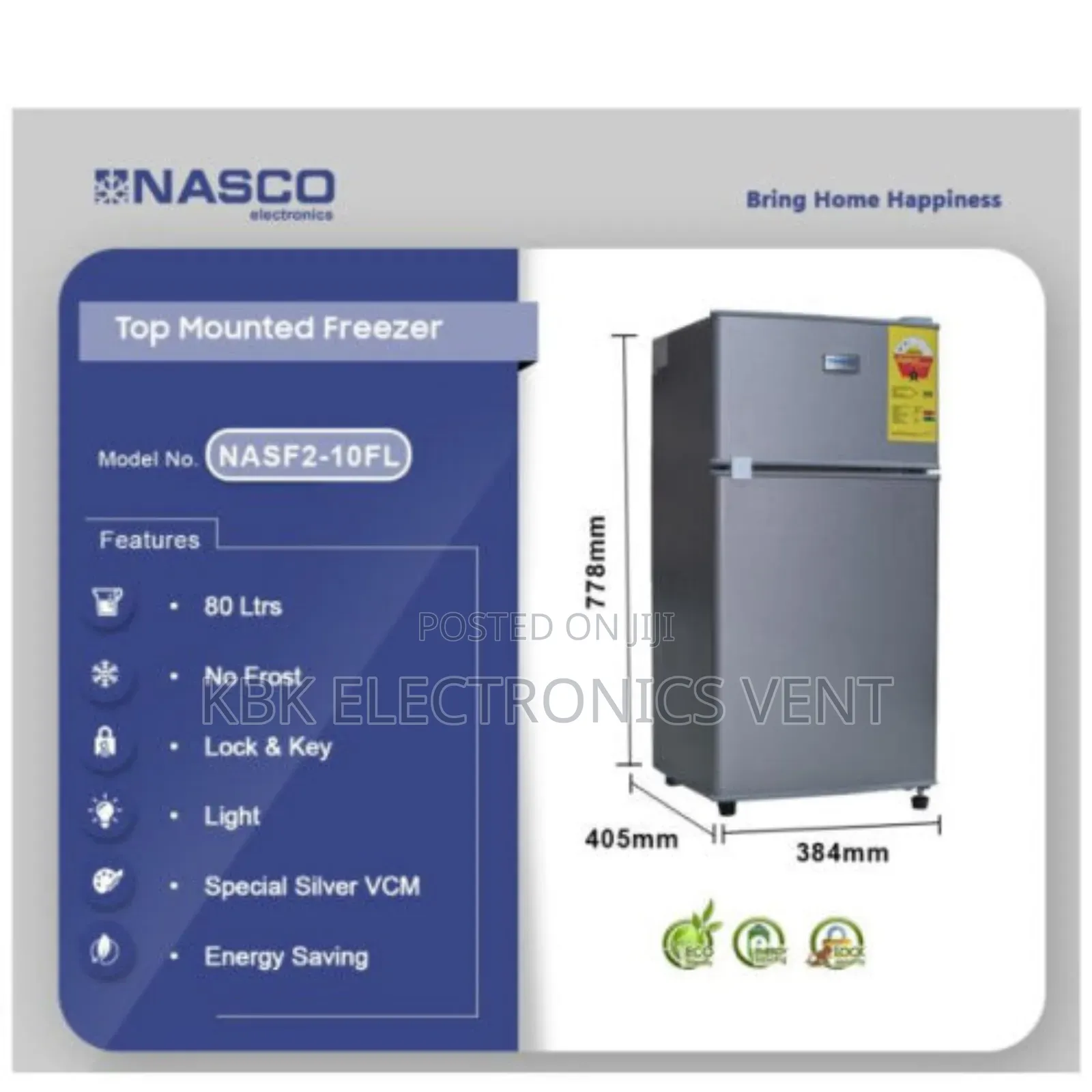 Nasco 80liter Nas210fl Double Door Fridge Bottom Freezer
