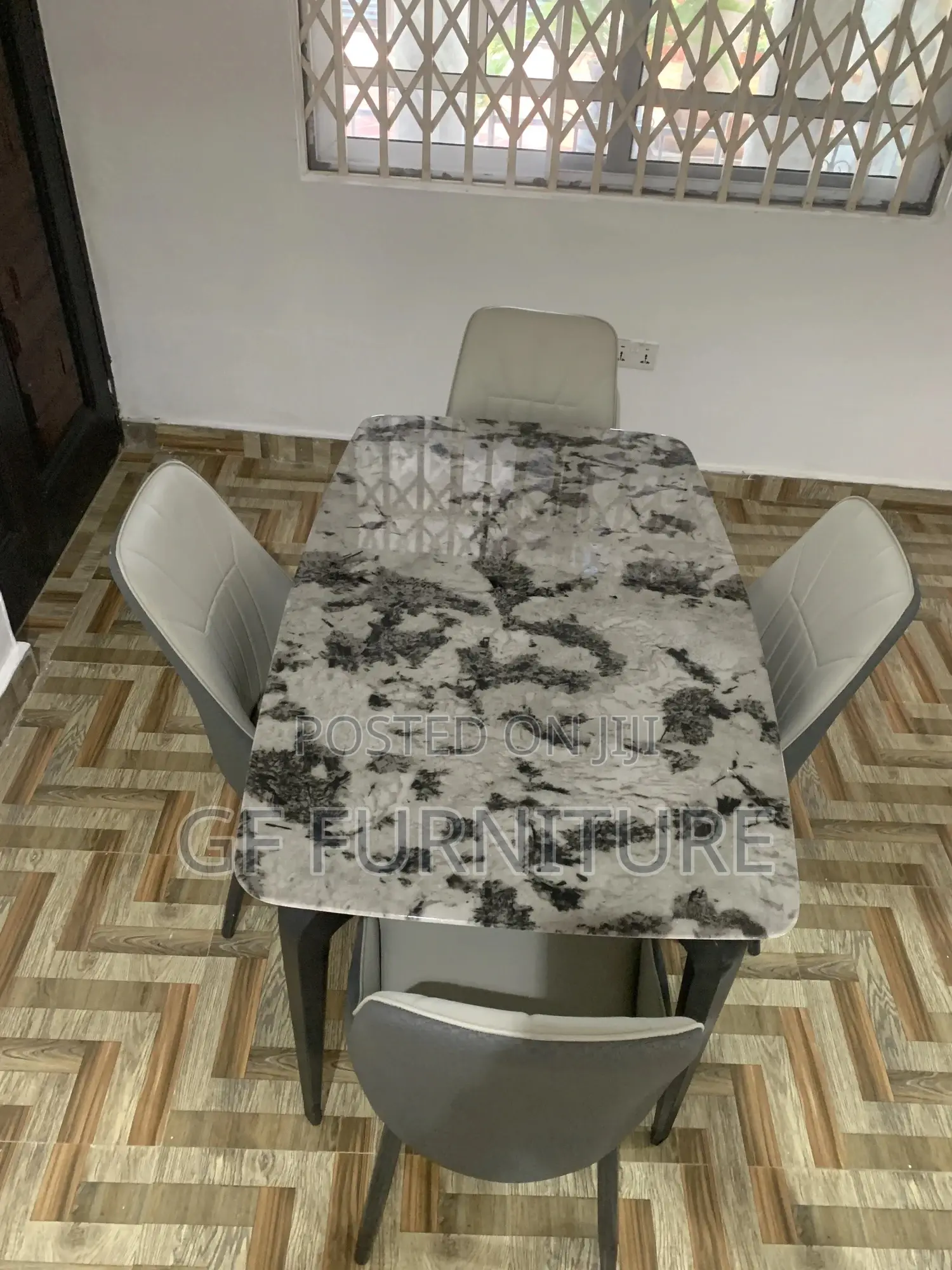 Faux Marble 4-Seater Dining Table Set
