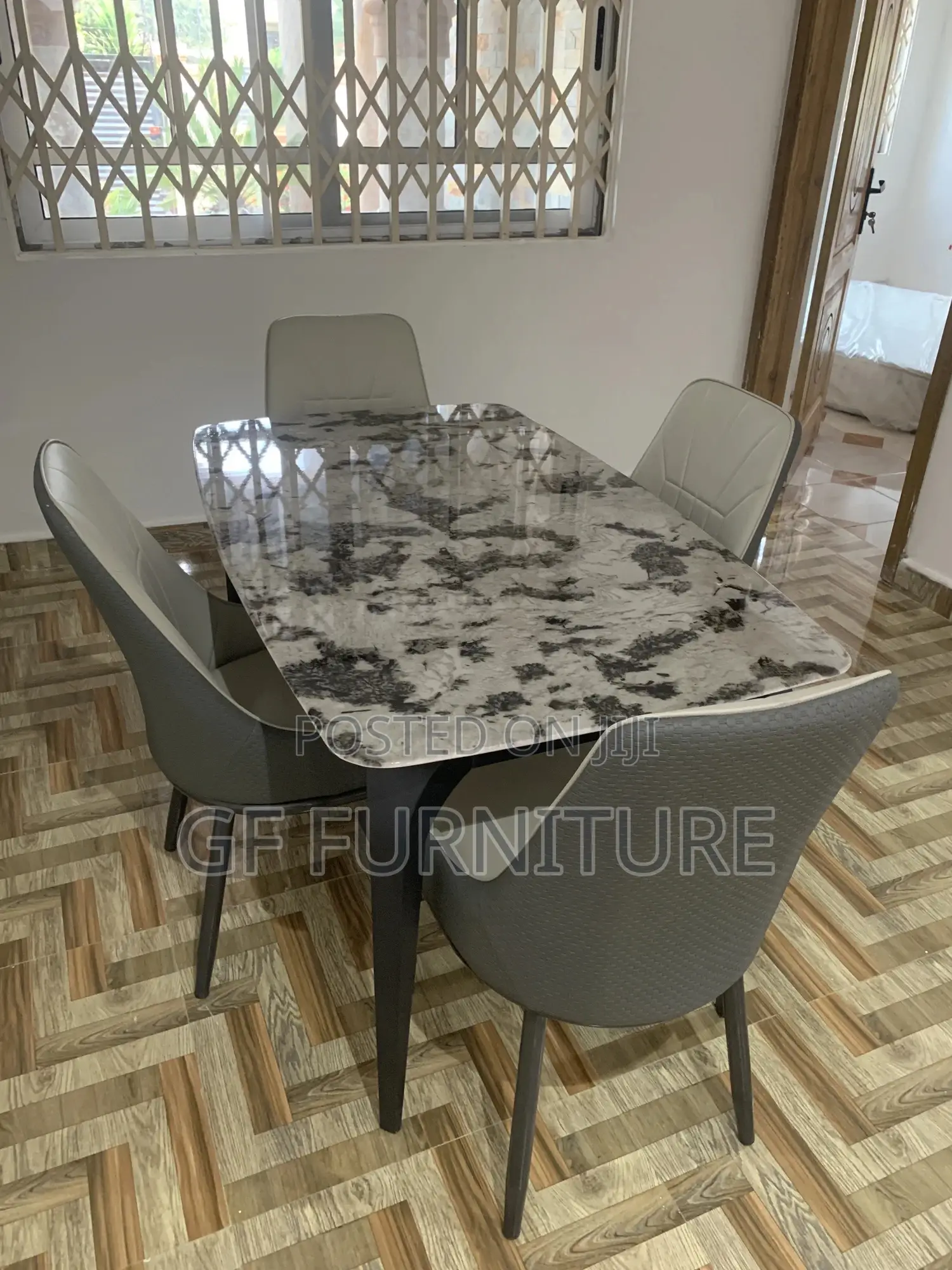 Faux Marble 4-Seater Dining Table Set