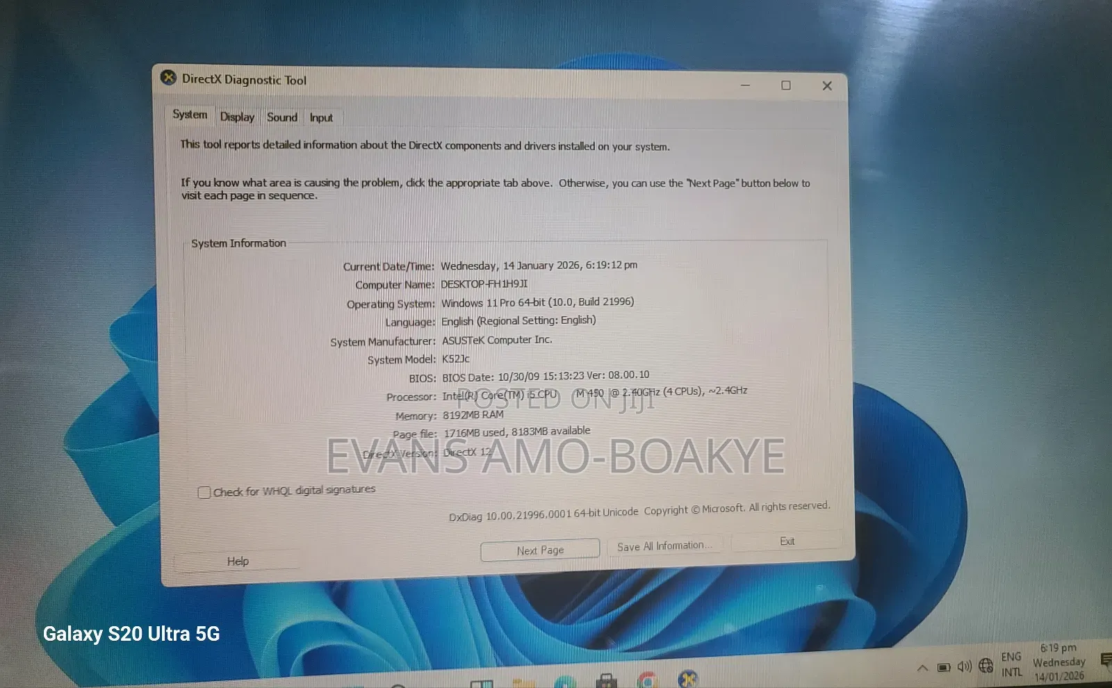Laptop Asus K52Jc 8GB Intel Core I5 SSD 256GB