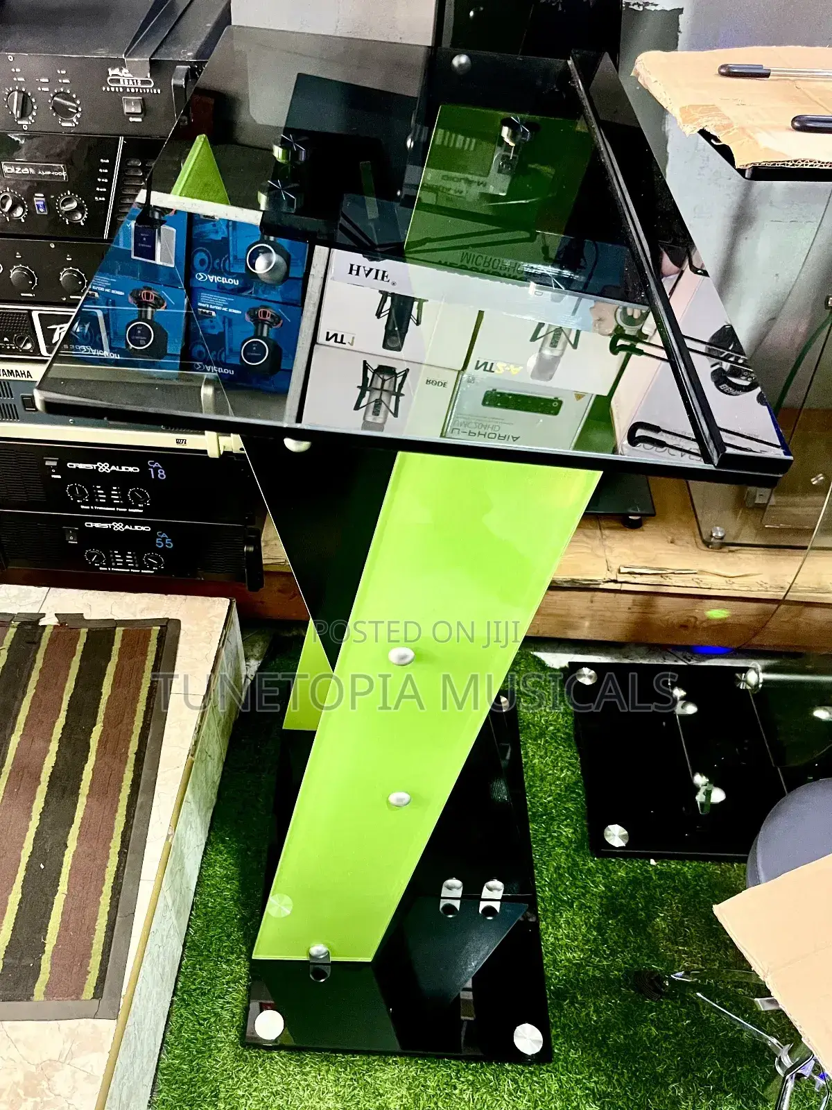 Glass Acrylic Pulpit With A Green Central Panel.