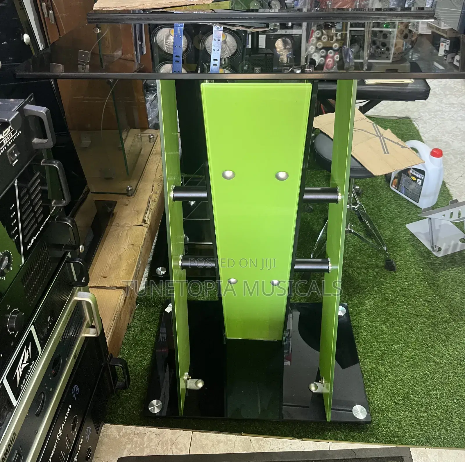 Glass Acrylic Pulpit With A Green Central Panel.