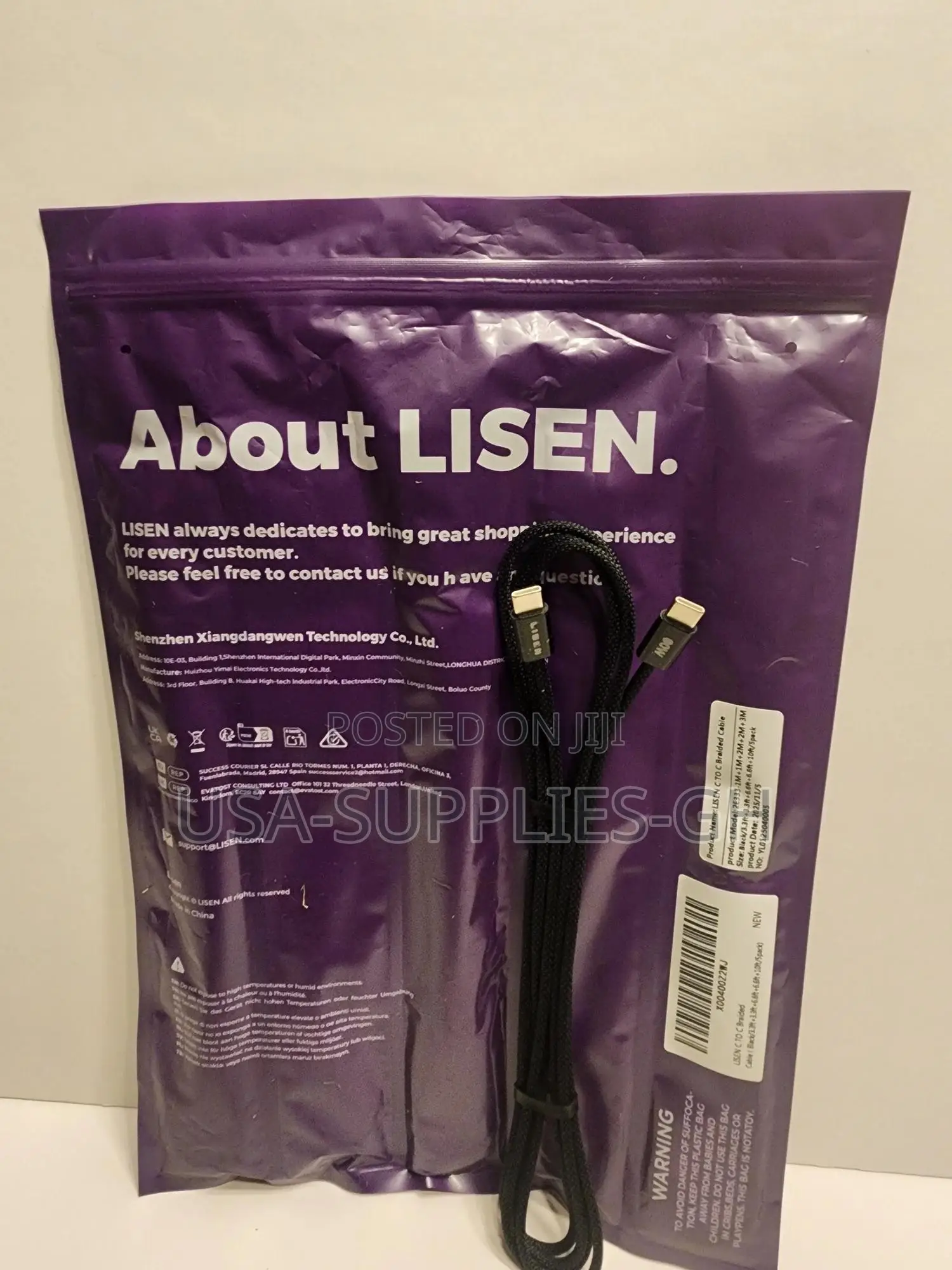 Lisen Usb C to Usb C Braided Fast Charging Cable (60w 6.6 Ft )From Usa